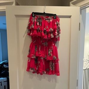 Misa Brand Pink floral off the shoulder dress
